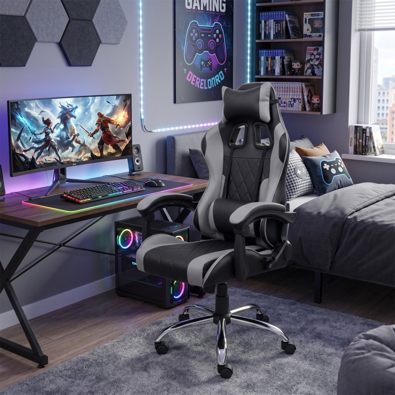 Silla Gaming Legend Con Cojín Lumbar Negro y Gris