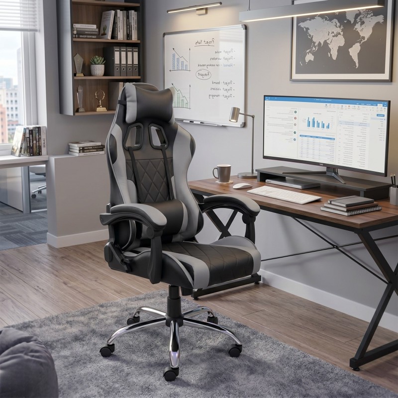 Silla Gaming Legend Con Cojín Lumbar Negro y Gris