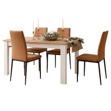 Conjunto Mesa Extensible y 4 Sillas Roble Canadian, Blanco Artik y Marrón