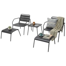 Conjunto 2 Sillas 2 Reposapiés y 1 mesa de centro Exterior Jardín Phuket Color Gris Grafito