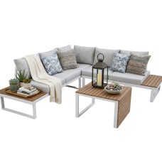 Conjunto 2 sofás 1 rinconero y mesa de centro Exterior Jardín Gandía Color Blanco y Marrón