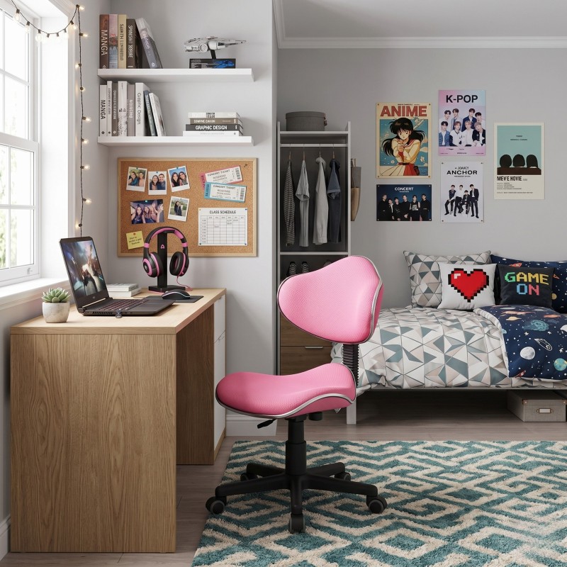 Silla escritorio Juvenil Bambola Color Rosa y Negro