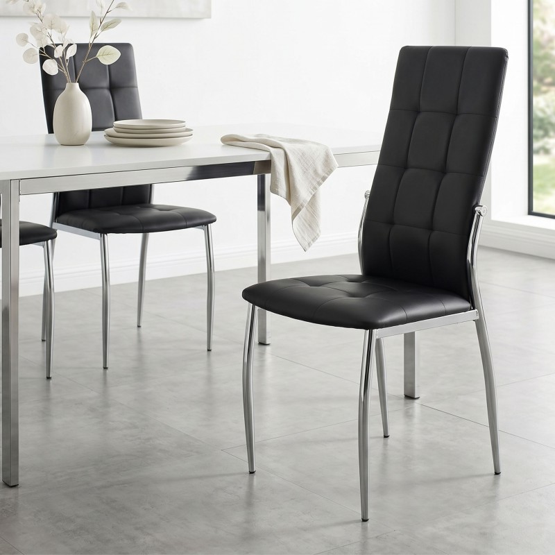 Sillas De Comedor Moderna Laci De Polipiel Y Metal Cromado Color Negro