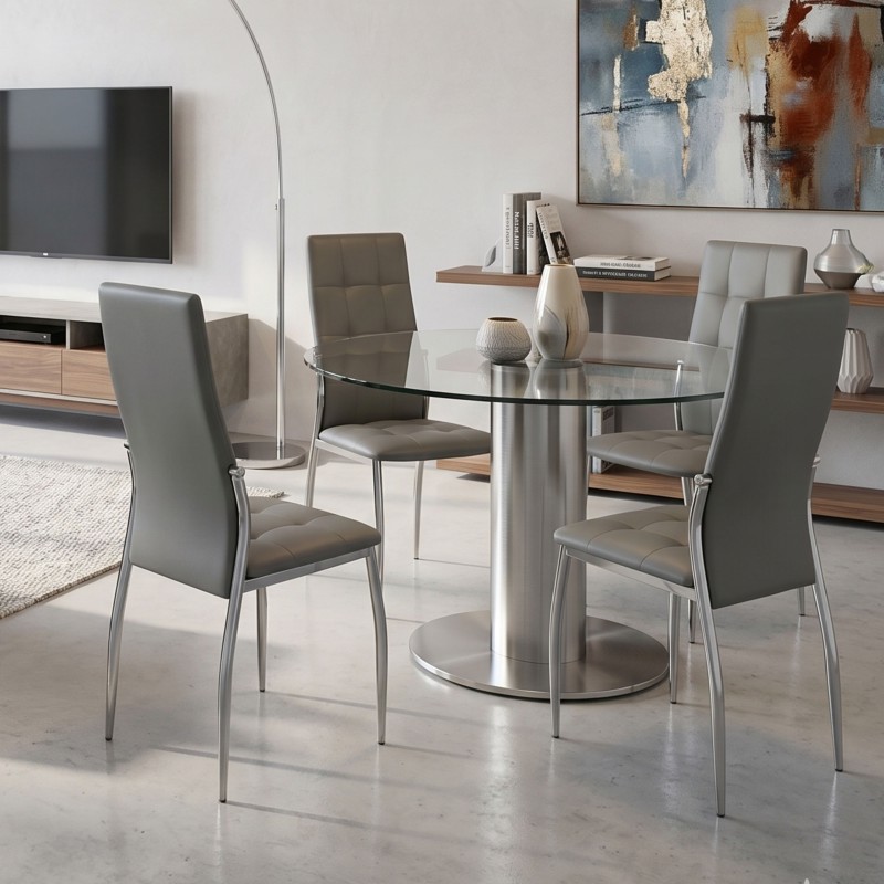 Sillas De Comedor Moderna Laci De Polipiel Y Metal Cromado Color Gris