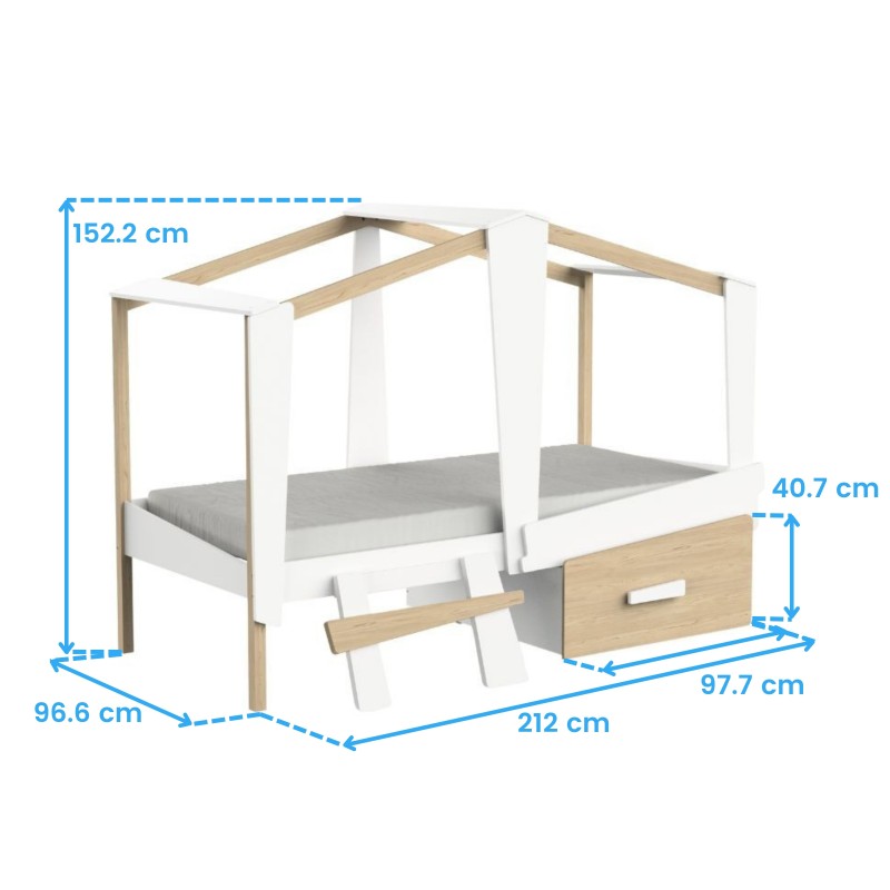 Cama Infantil Cabane Con Cajón Roble Y Blanco Mate 90x200 cm
