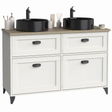 Mueble de Baño con Patas Toscana Color Blanco Soft y Roble Cambrian 120 cm (Lavabos Negros)