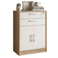 Estantería Baja 2 Cajones Oficina Veltis Blanco mate y Roble Japonés 79x106x40 cm