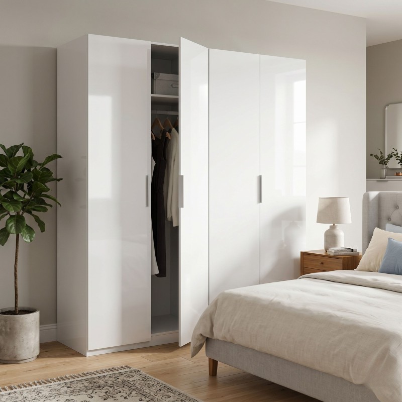 Armario Blanco brillo de 4 puertas Habitación Dormitorio 180x200 cm
