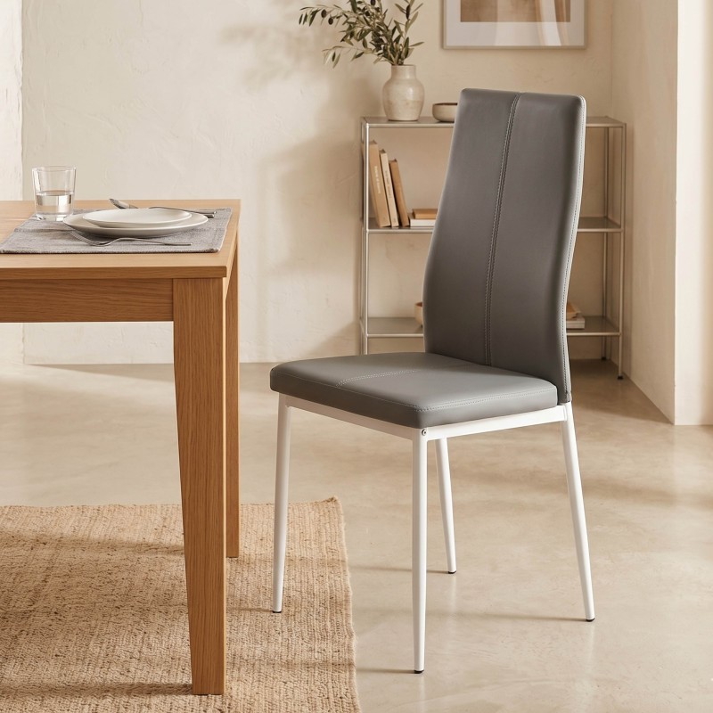 Silla De Comedor Sora Polipiel Gris Y Plata