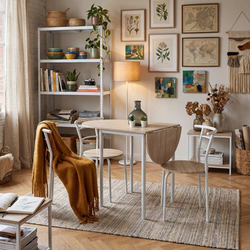 Conjunto mesa y 2 sillas blanco y roble Butterfly