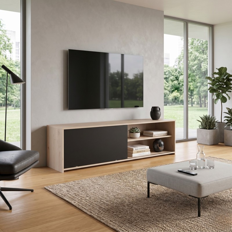 Mueble de TV Trevo 155 cm Color Roble Jackson y Negro Stipple