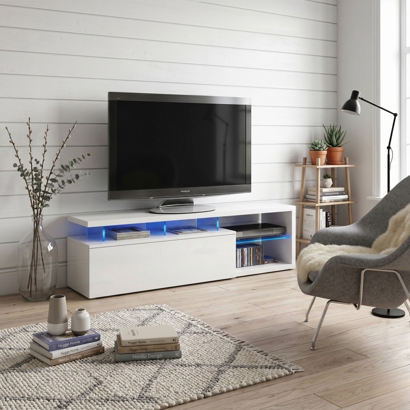 Mesa TV LED 150 cm blanco brillo