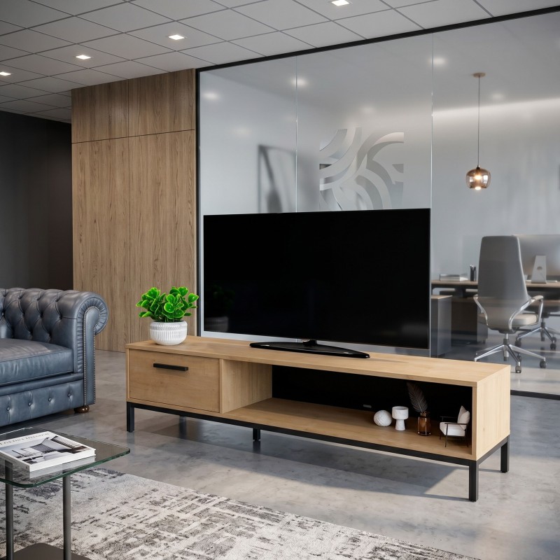 Mueble TV Bench 183 cm Salón Comedor Roble Hamilton y Negro