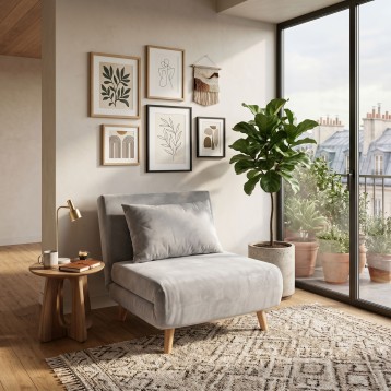 sillón cama gris claro ambiente