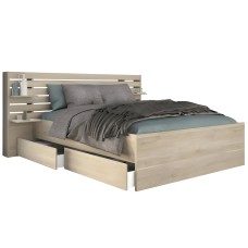 Cama de Matrimonio Doble Eik Con Cabecero Y Cajones Roble 135-140x200 cm
