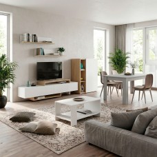 Pack 4 Muebles Salón Completo Opole Blanco Mate y Roble Claro Diseño Nórdico