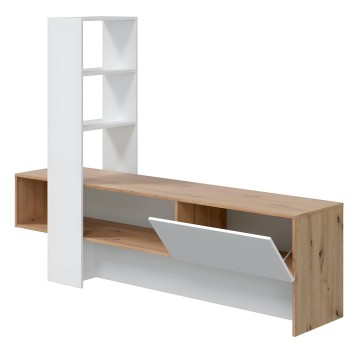 Mueble de salón TV Liss en roble nodi y blanco ártik