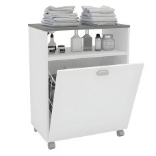 Mueble Auxiliar Lavandería Con Ruedas Color Blanco Con Tapa Gris 80x61 cm
