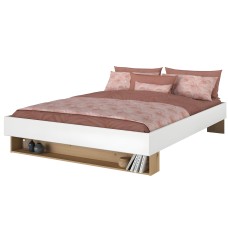 Cama De Matrimonio Lampe Color Roble Artesanal Y Blanco 160x200 cm