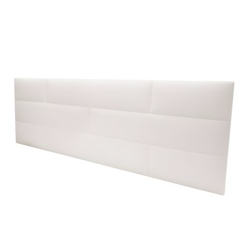 Cabecero tapizado blanco con paneles acolchados y diseño geométrico vista frontal