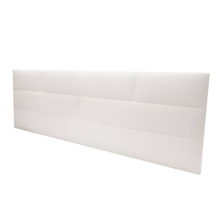 Cabecero tapizado blanco con paneles acolchados y diseño geométrico vista frontal