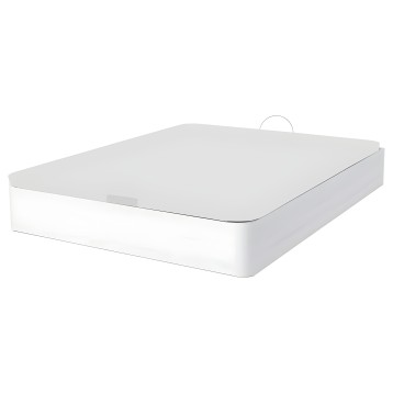 Canapé abatible blanco con tapa acolchada y asa metálica vista frontal