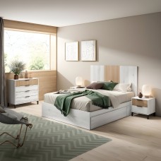 Dormitorio Matrimonio Moderno Arles Color Blanco Albo y Roble Rayado 135-160 cm