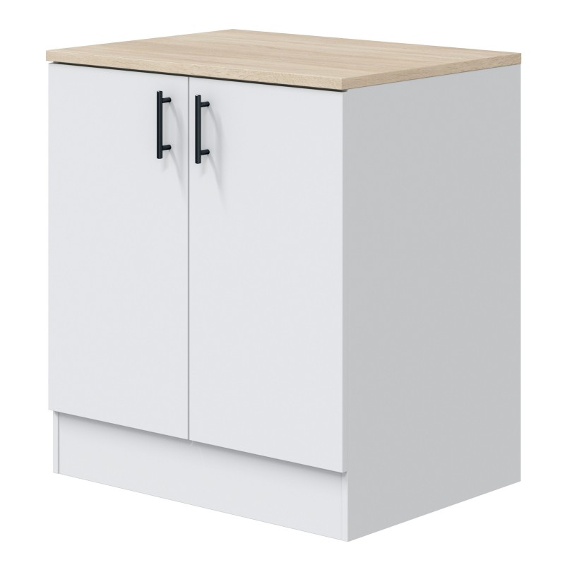 Cocina Modular Kira Con Isla Blanco Brillo y Roble Canadian 240 cm