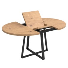 Mesa Comedor Redonda Extensible Aduna Roble y Negro 110-150x110 cm