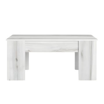 Escritorio de madera blanca con cajón central y patas laterales macizas vista frontal