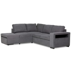 Sofá Cama Chaise Longue con Arcón, Estante y Puf Romeo Gris Oscuro 249 cm