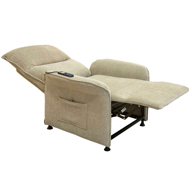 Sillón relax reclinable en tela beige con reposapiés extensible y respaldo ajustable