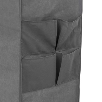 Organizador de tela gris con bolsillos múltiples vista de detalle de compartimentos