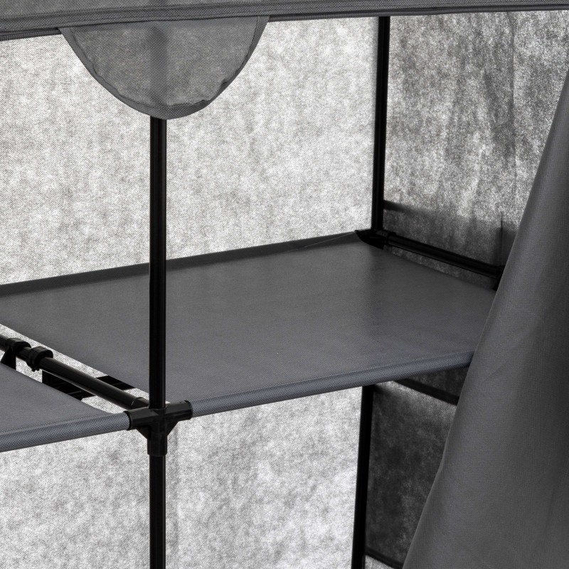 Armario textil con estructura metálica negra y tela gris claro detalle de marco y tela tensada