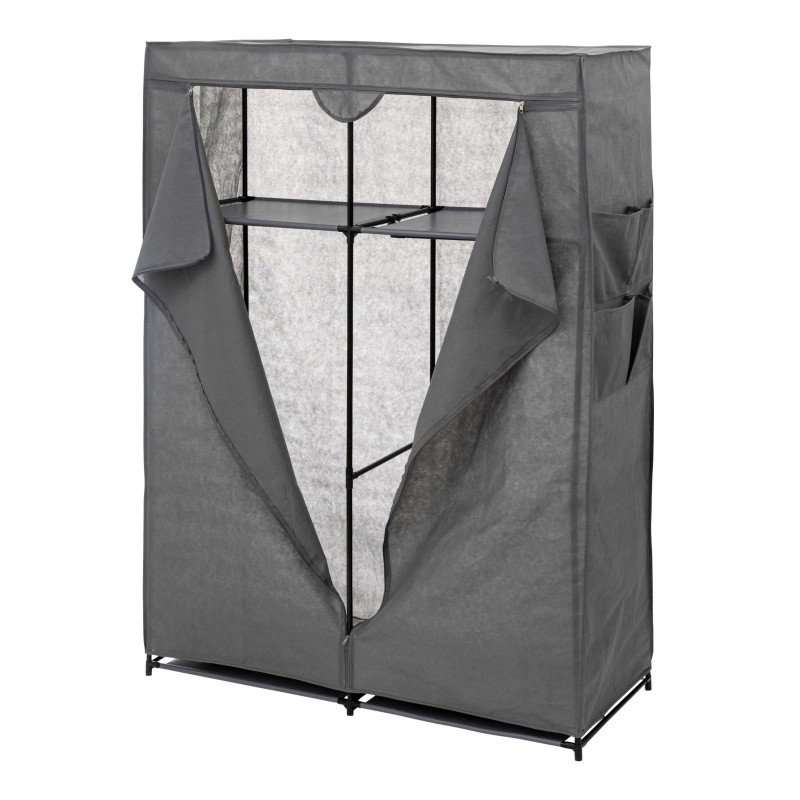 Armario textil gris con estructura metálica y cortina frontal tipo tienda plegable