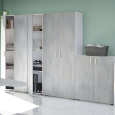 Pack de 4 Armarios Multiusos de Cocina Auxiliares Despensa en Cemento Y Blanco