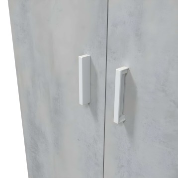 Armario de dos puertas con acabado hormigón gris y tiradores blancos minimalistas