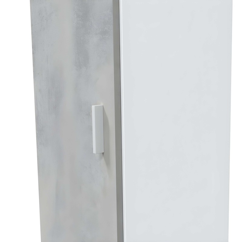 Armario blanco de dos puertas con tirador rectangular y acabado efecto cemento vista de detalle de frente