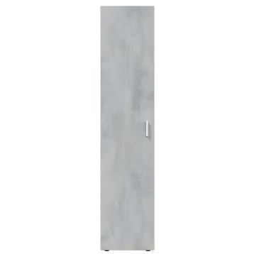 Armario alto estrecho de hormigón gris claro con puerta y tirador metálico plateado