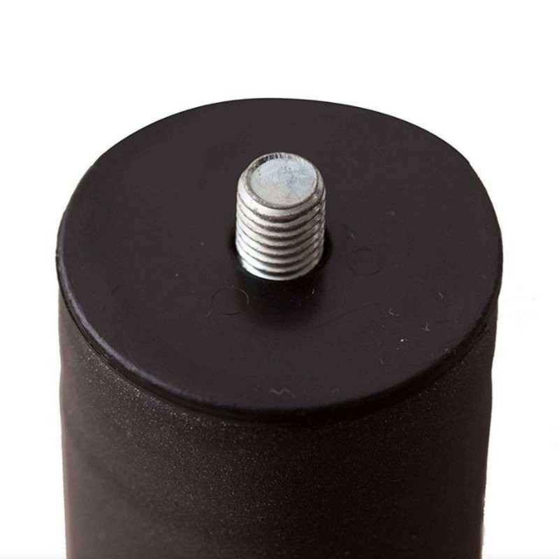 Pata de mueble cilíndrica negra con tapón y tornillo metálico de ajuste