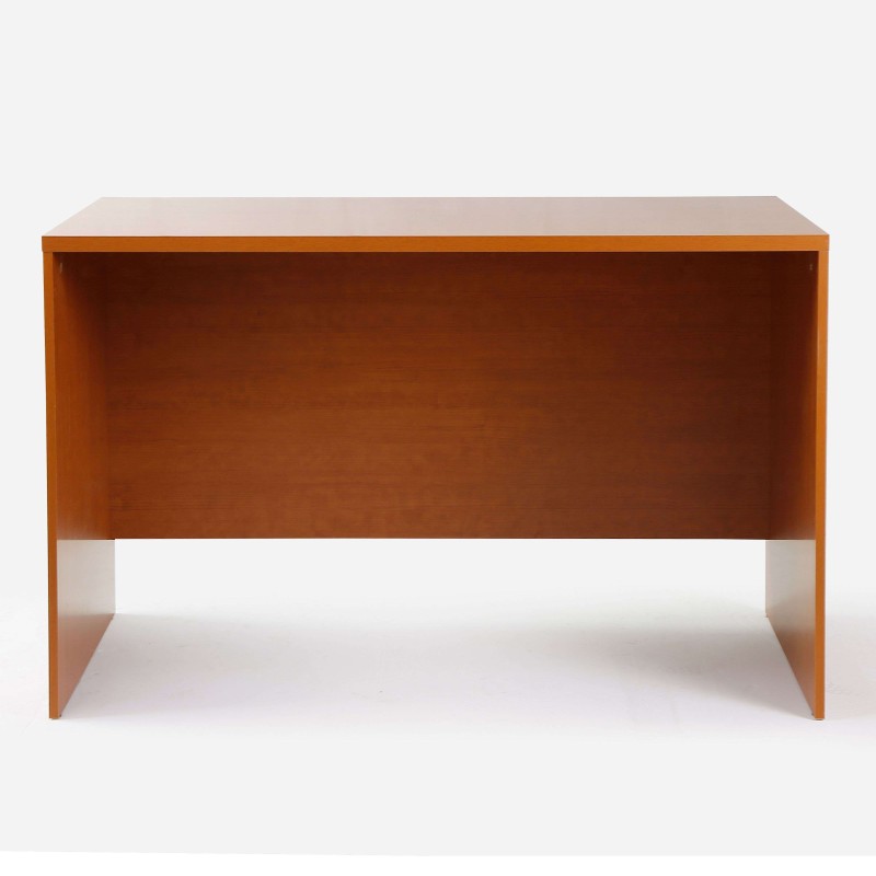 Consola de madera color nogal con estante inferior y tapa de mármol blanco