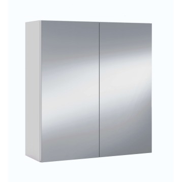 Armario de baño blanco con puertas espejo y estructura lateral gris claro