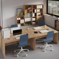 Pack Muebles Despacho Oficina 4 Escritorios, 3 Estanterías de Diferente Tamaño, 1 Aparador y 1 Librería en Roble Gold