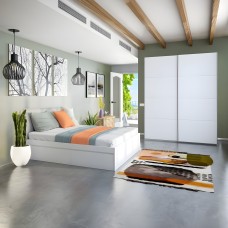 Dormitorio Matrimonio Estilo Nórdico Pack Blanco Artik y Gris Antracita 150 cm (Cama + Armario)