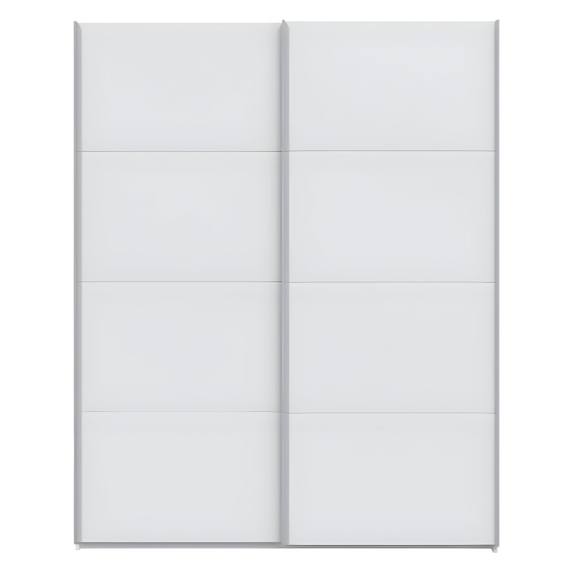 Armario de dos puertas correderas blanco con paneles horizontales y marco gris