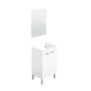 Mueble de baño blanco con lavamanos y espejo rectangular incluido y patas metálicas