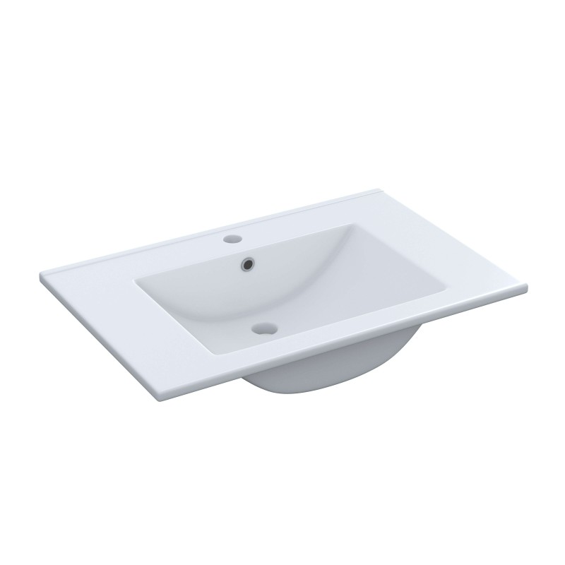 Lavamanos blanco rectangular con cuenca integrada y orificio para grifo y rebosadero