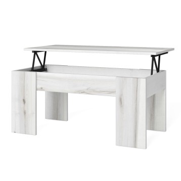 Mesa de centro elevable madera clara con tablero gris y patas negras