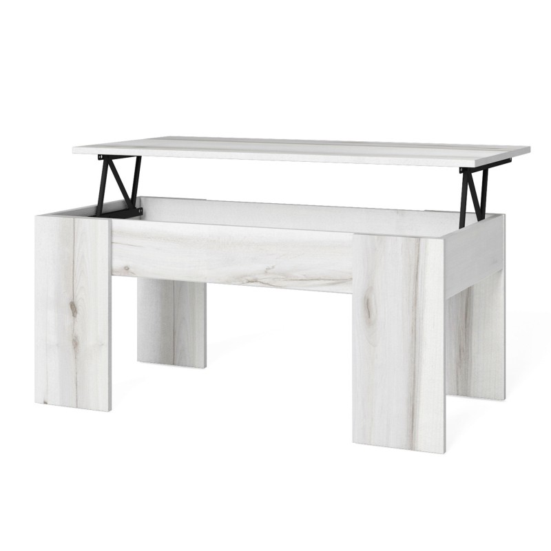 Mesa de centro elevable madera clara con tablero gris y patas negras
