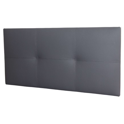 Cabecero tapizado en gris oscuro con diseño acolchado y costuras decorativas horizontales y verticales